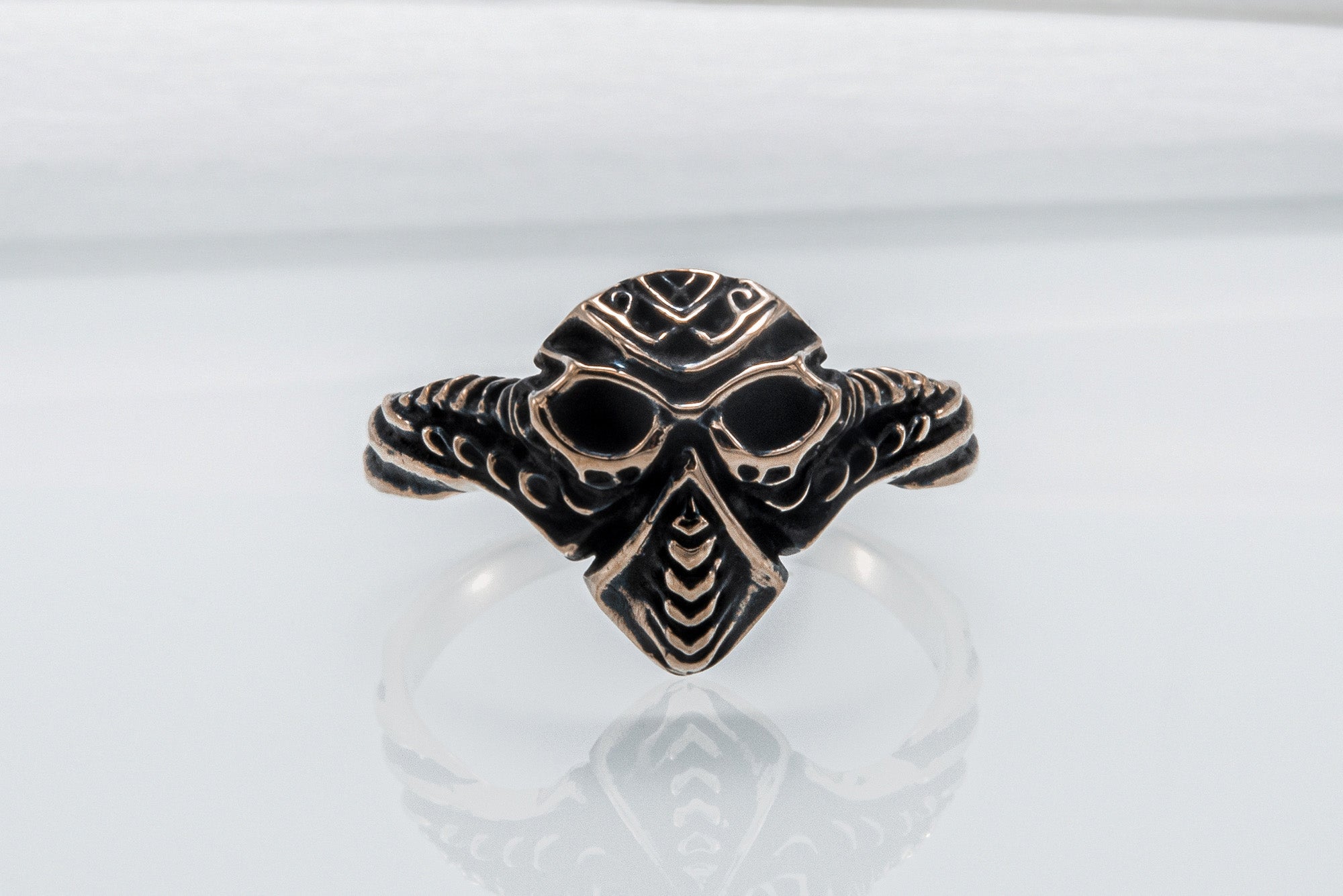 Mask ring Bronze Handmade Jewelry - vikingworkshop