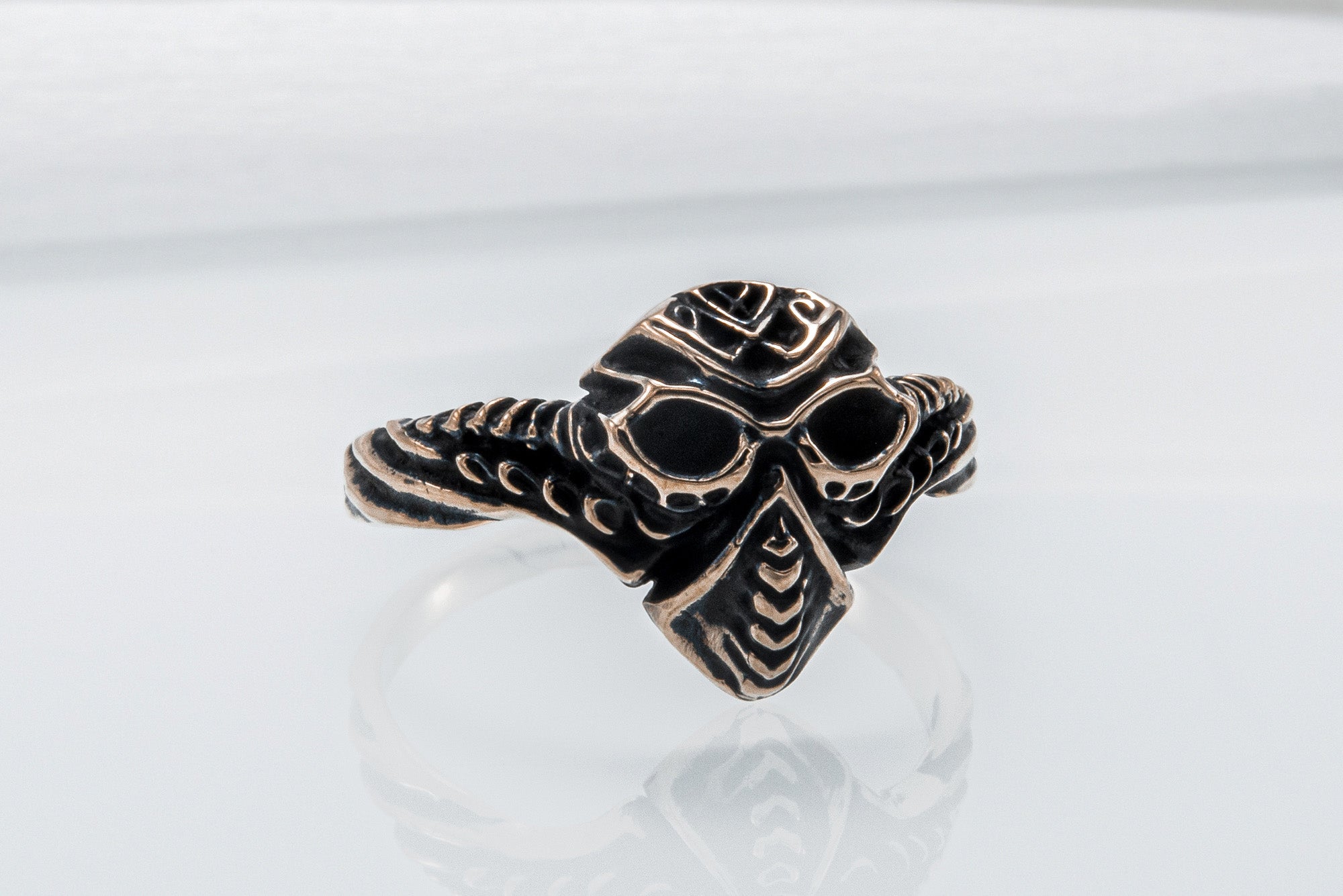 Mask ring Bronze Handmade Jewelry - vikingworkshop