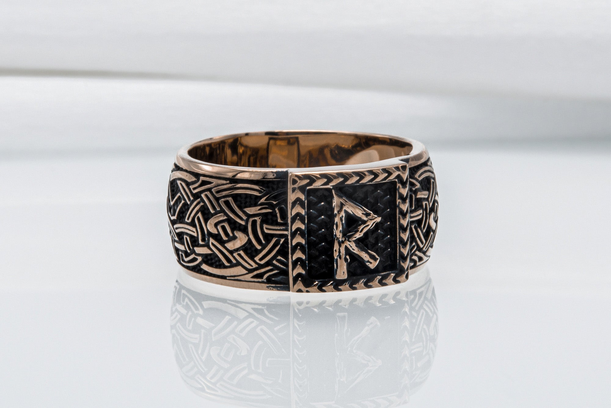 Viking Ring with Raido Rune and Norse Ornament Bronze Jewelry - vikingworkshop