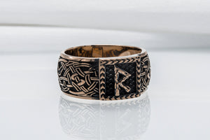 Viking Ring with Raido Rune and Norse Ornament Bronze Jewelry - vikingworkshop