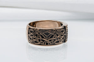 Viking Ring with Raido Rune and Norse Ornament Bronze Jewelry - vikingworkshop