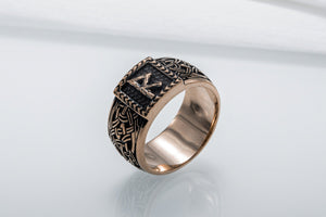 Viking Ring with Raido Rune and Norse Ornament Bronze Jewelry - vikingworkshop