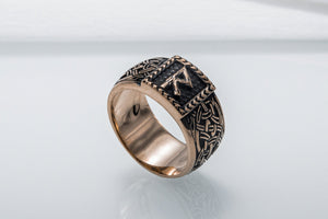 Viking Ring with Raido Rune and Norse Ornament Bronze Jewelry - vikingworkshop