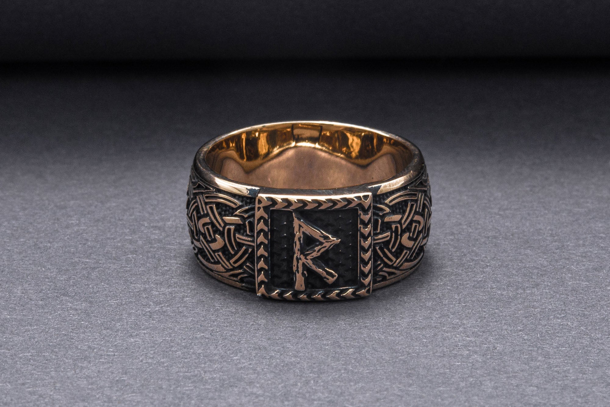 Viking Ring with Raido Rune and Norse Ornament Bronze Jewelry - vikingworkshop