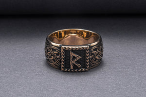 Viking Ring with Raido Rune and Norse Ornament Bronze Jewelry - vikingworkshop