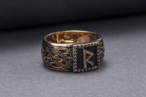 Viking Ring with Raido Rune and Norse Ornament Bronze Jewelry - vikingworkshop