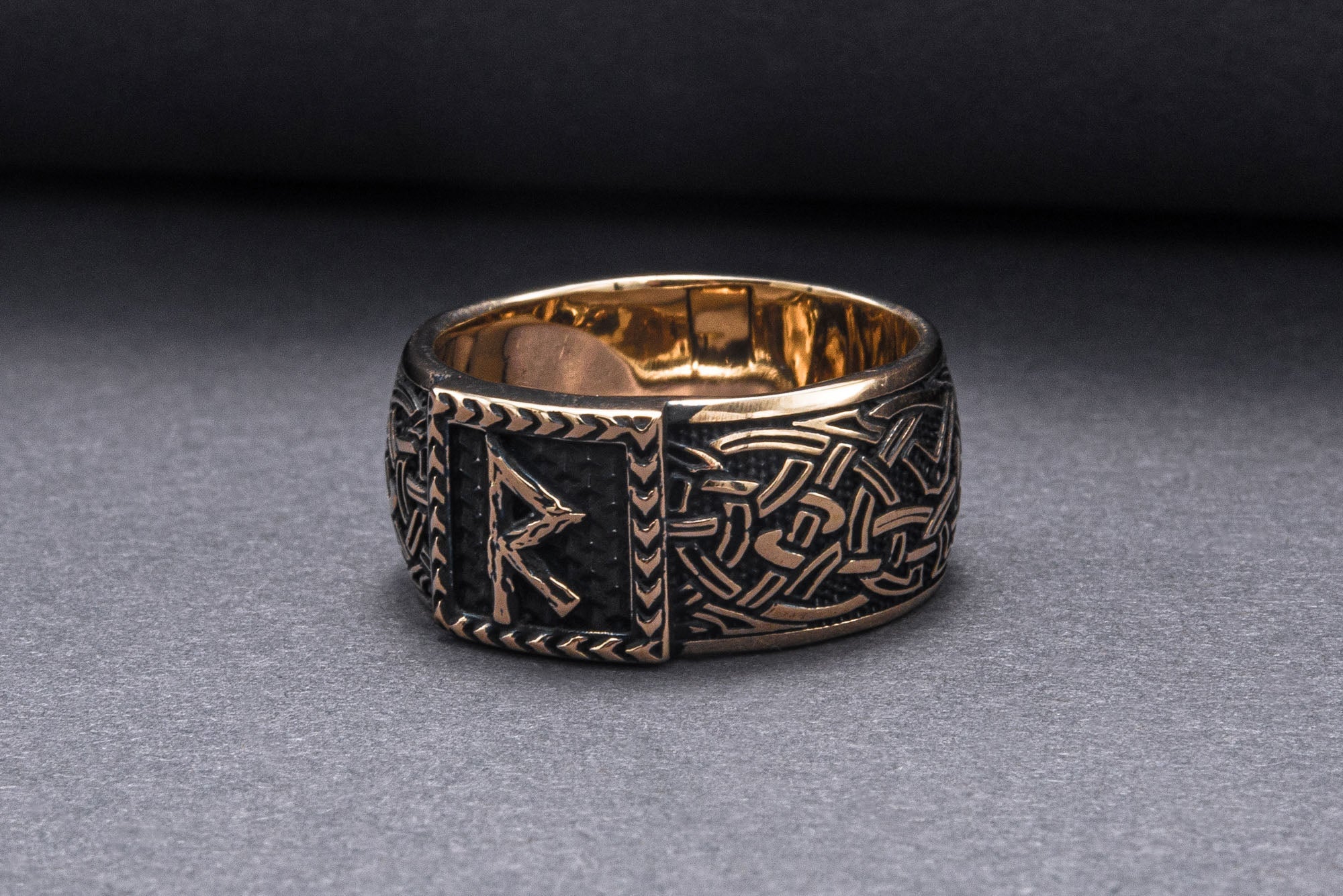 Viking Ring with Raido Rune and Norse Ornament Bronze Jewelry - vikingworkshop