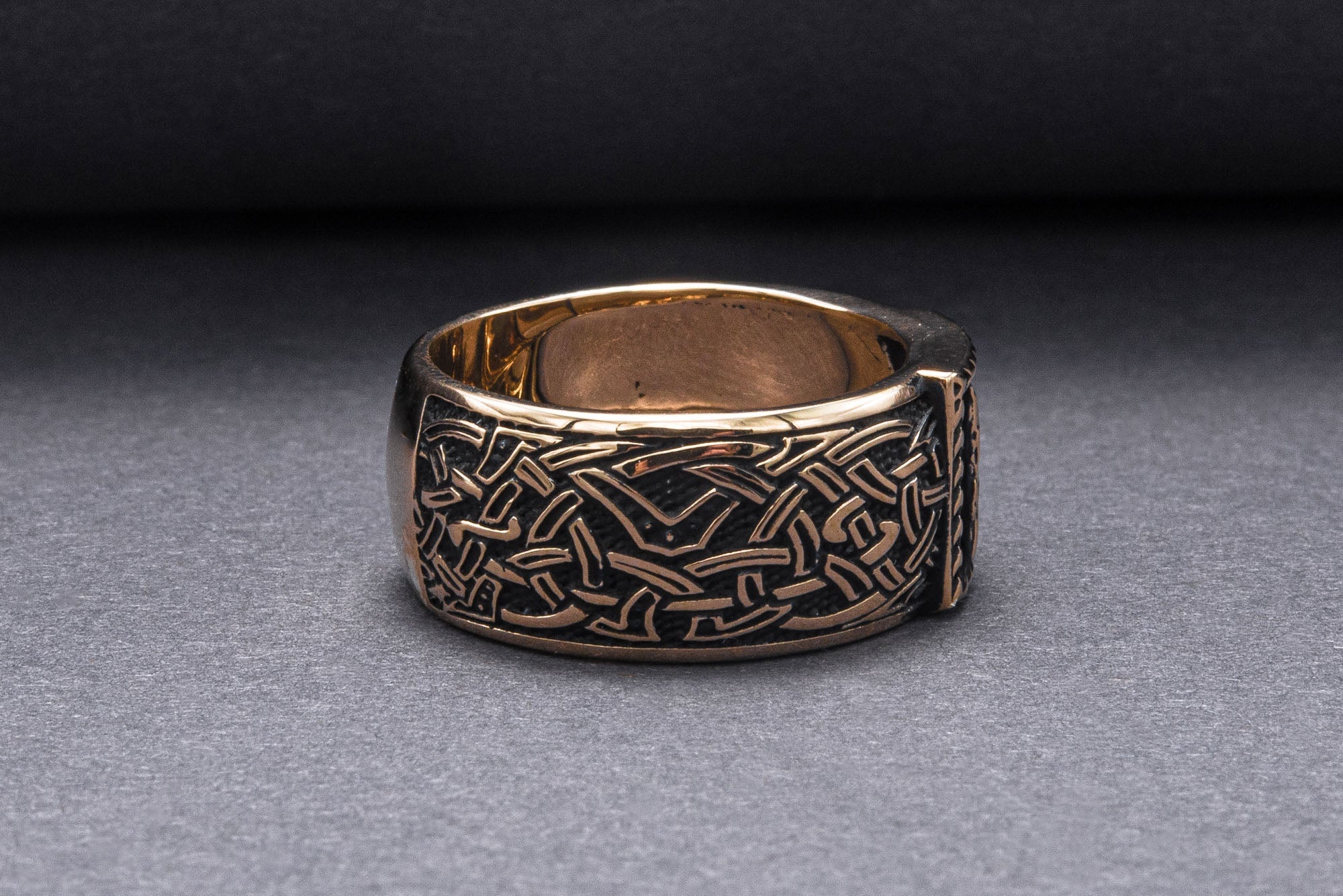 Viking Ring with Raido Rune and Norse Ornament Bronze Jewelry - vikingworkshop