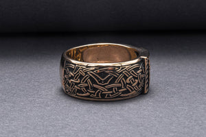 Viking Ring with Raido Rune and Norse Ornament Bronze Jewelry - vikingworkshop