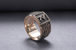 Viking Ring with Raido Rune and Norse Ornament Bronze Jewelry - vikingworkshop