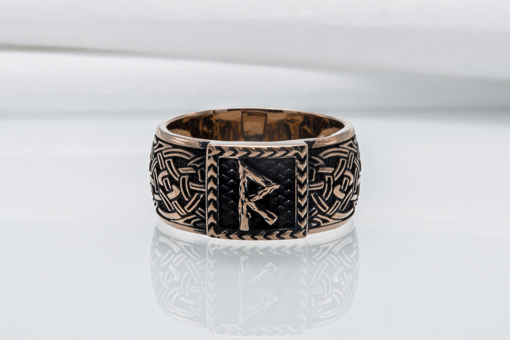 Viking Ring with Raido Rune and Norse Ornament Bronze Jewelry - vikingworkshop