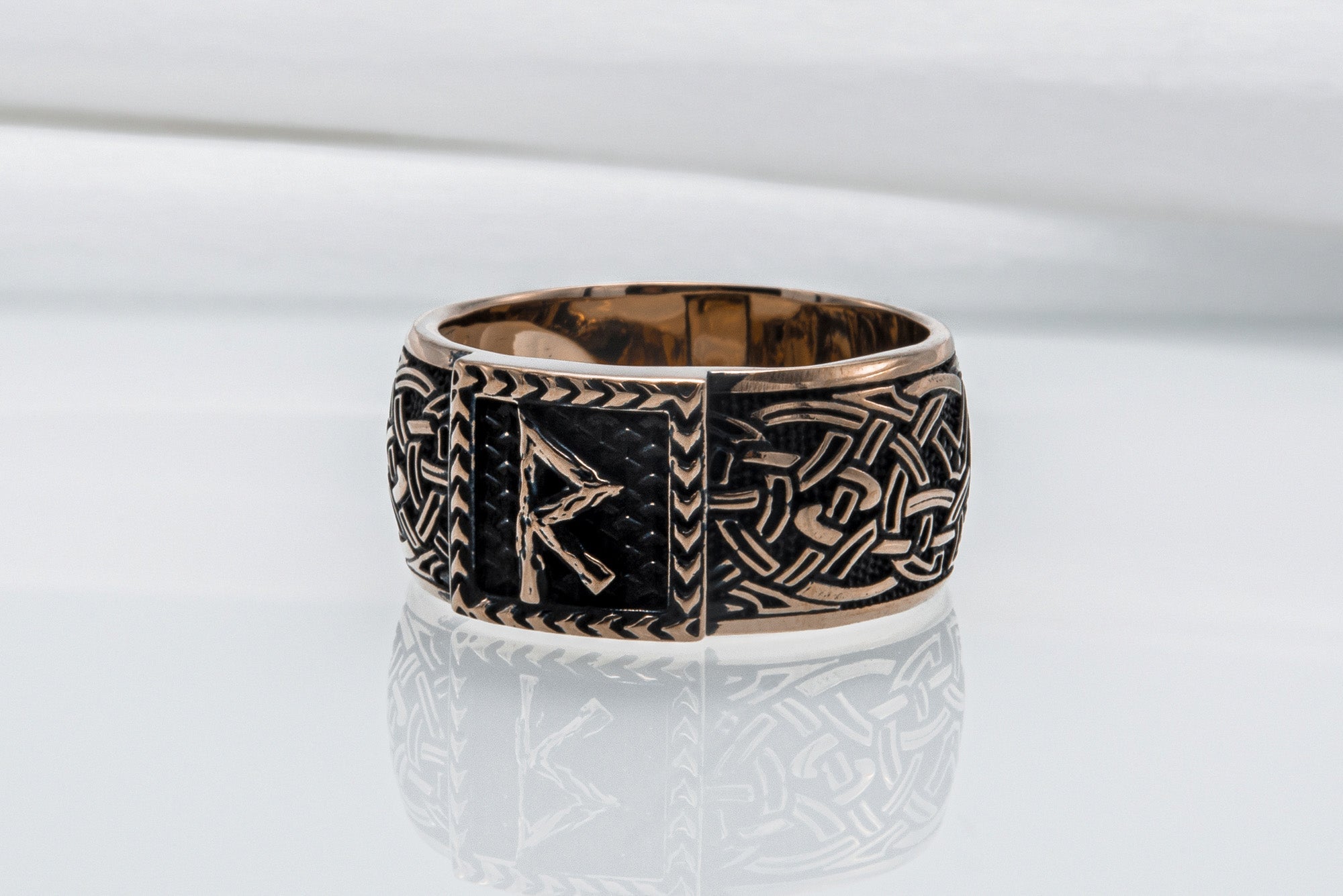 Viking Ring with Raido Rune and Norse Ornament Bronze Jewelry - vikingworkshop