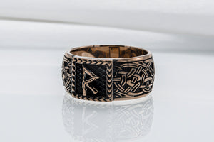 Viking Ring with Raido Rune and Norse Ornament Bronze Jewelry - vikingworkshop