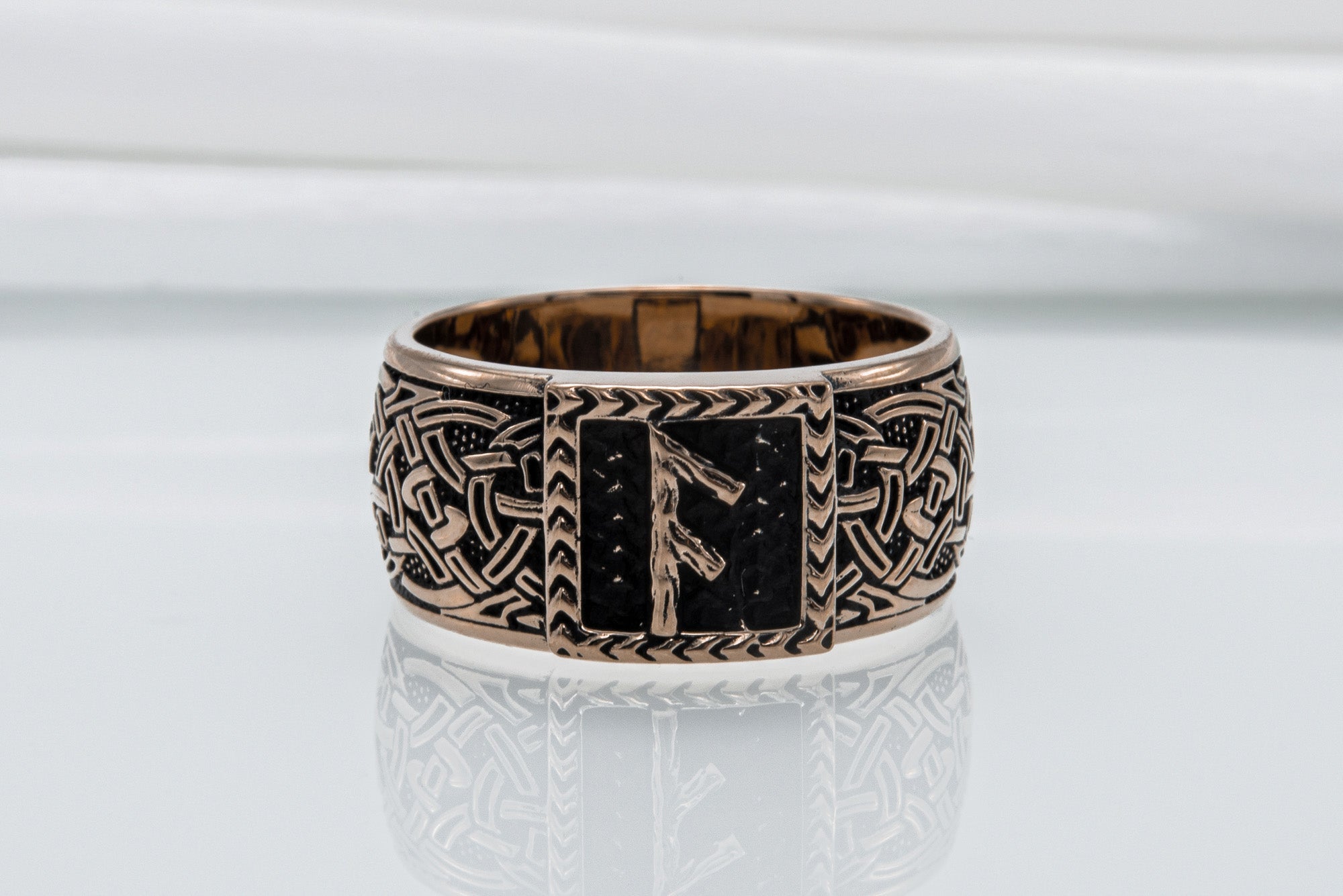 Viking Ring with Ansuz Rune and Norse Ornament Bronze Jewelry - vikingworkshop