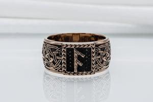 Viking Ring with Ansuz Rune and Norse Ornament Bronze Jewelry - vikingworkshop