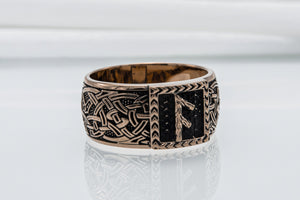 Viking Ring with Ansuz Rune and Norse Ornament Bronze Jewelry - vikingworkshop