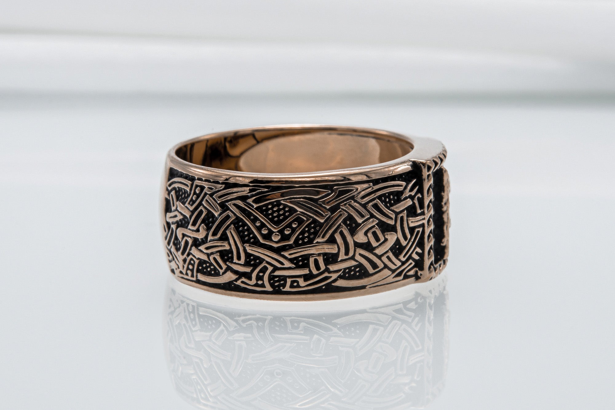 Viking Ring with Ansuz Rune and Norse Ornament Bronze Jewelry - vikingworkshop