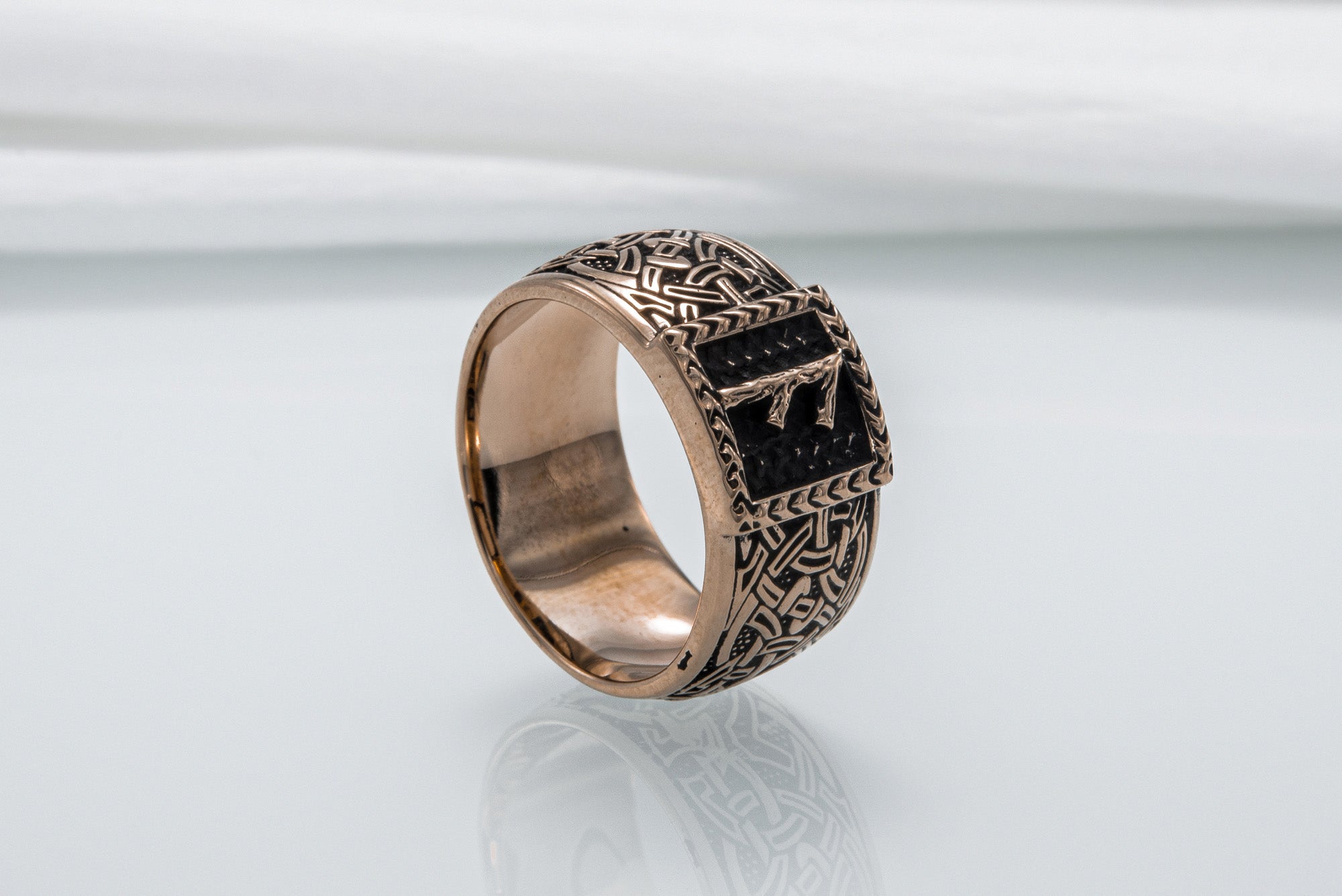 Viking Ring with Ansuz Rune and Norse Ornament Bronze Jewelry - vikingworkshop