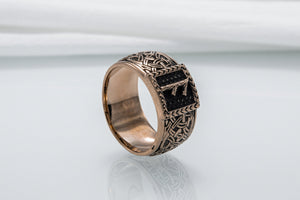 Viking Ring with Ansuz Rune and Norse Ornament Bronze Jewelry - vikingworkshop