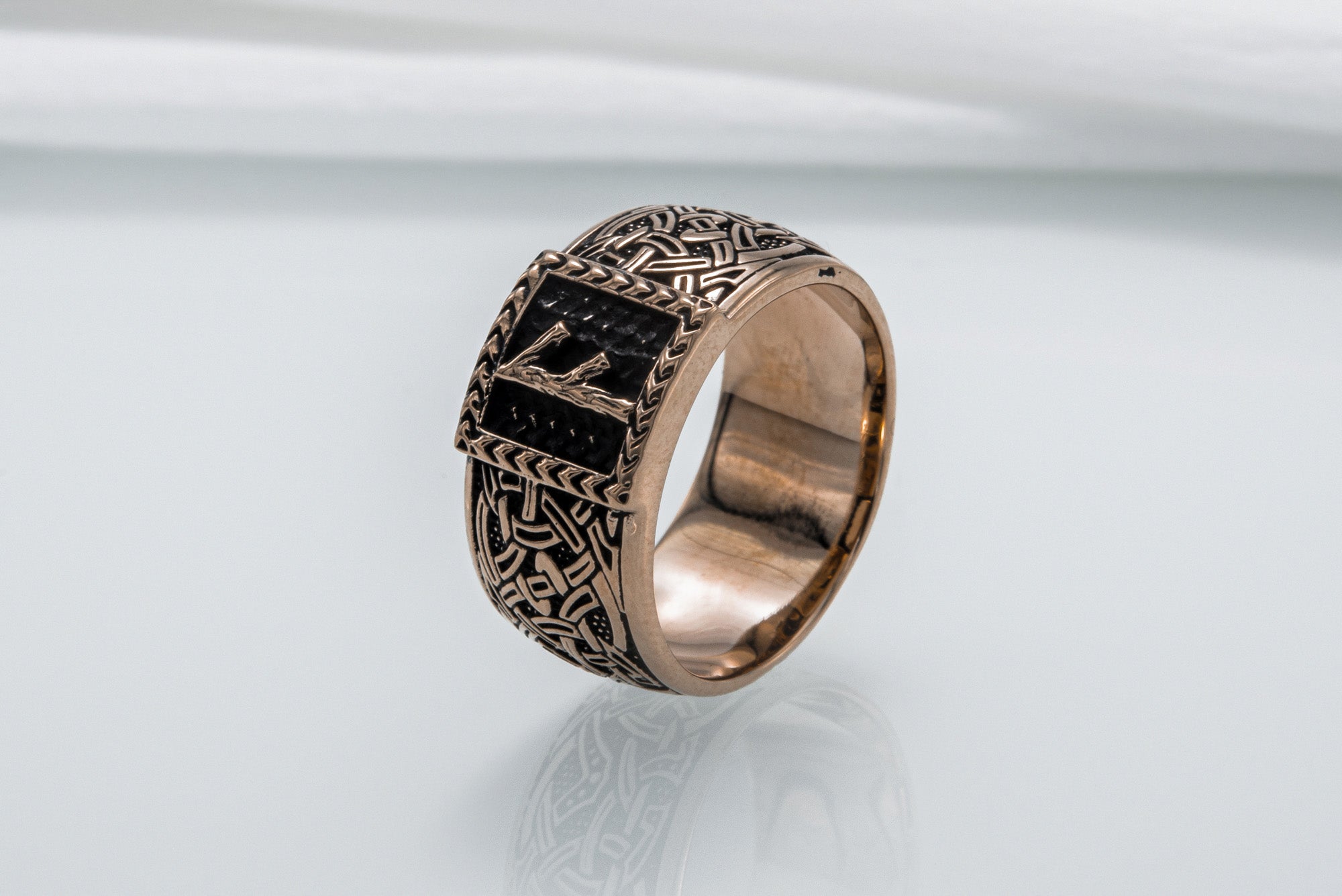 Viking Ring with Ansuz Rune and Norse Ornament Bronze Jewelry - vikingworkshop