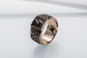 Viking Ring with Sowulo Rune and Norse Ornament Bronze Jewelry - vikingworkshop