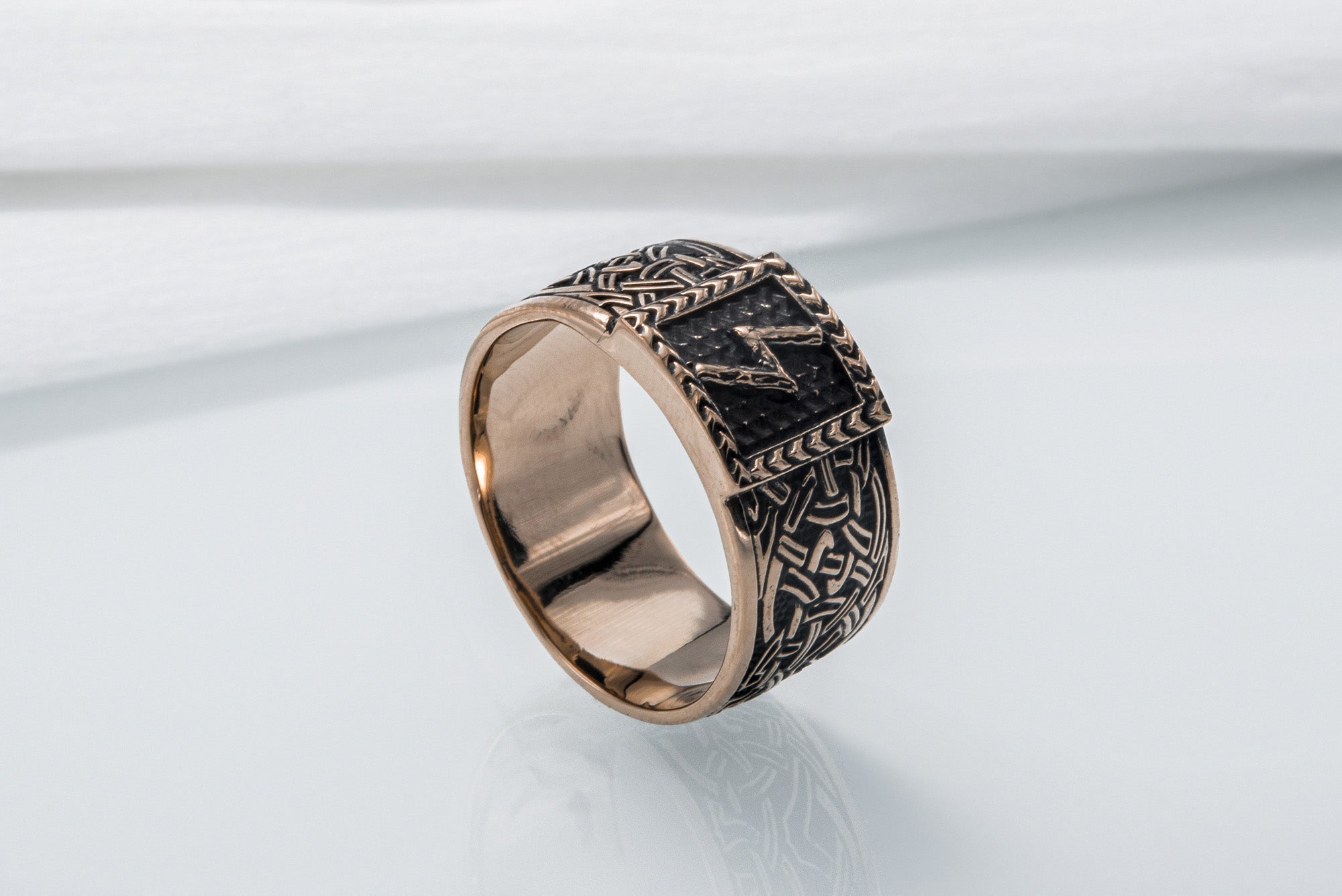 Viking Ring with Sowulo Rune and Norse Ornament Bronze Jewelry - vikingworkshop