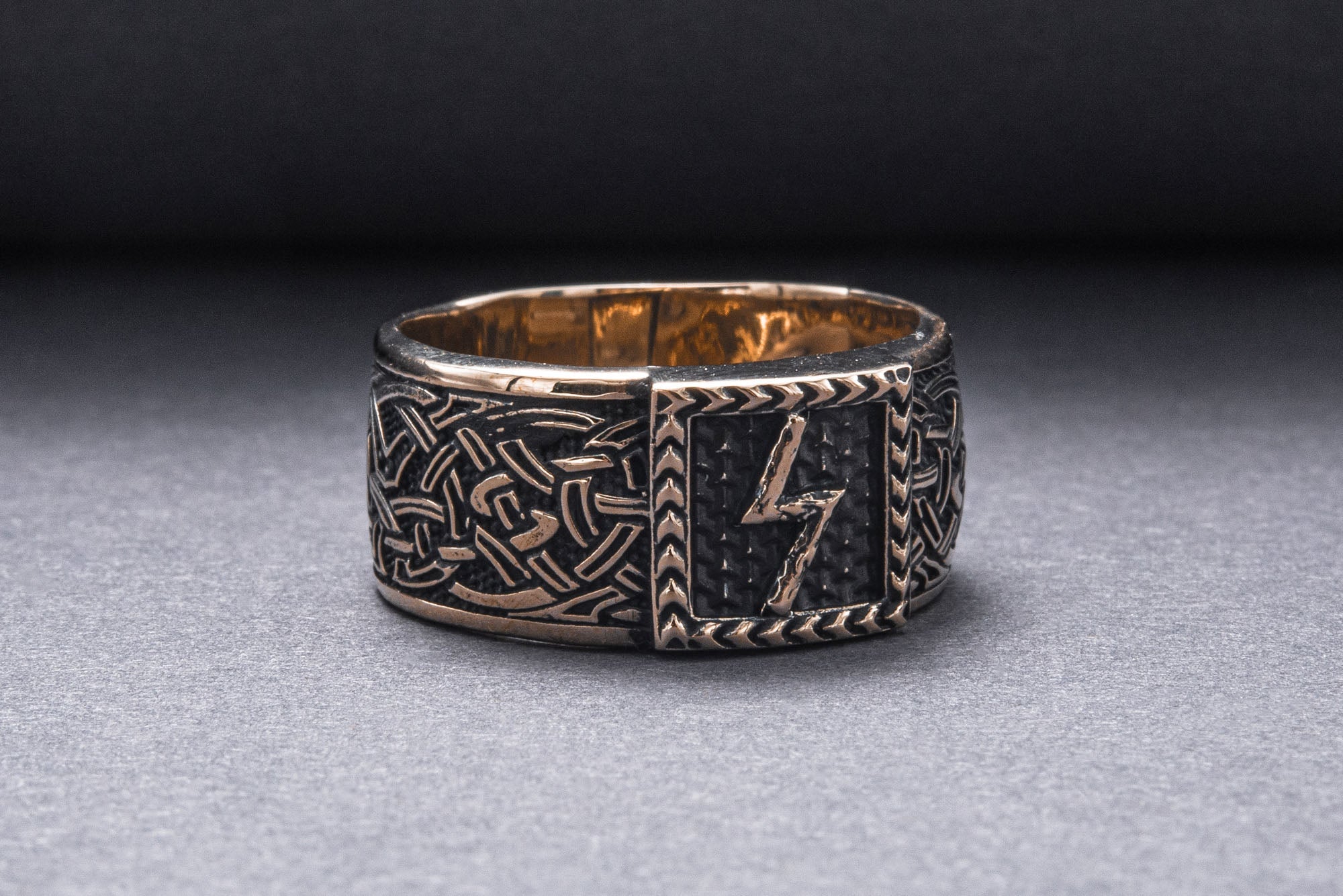 Viking Ring with Sowulo Rune and Norse Ornament Bronze Jewelry - vikingworkshop