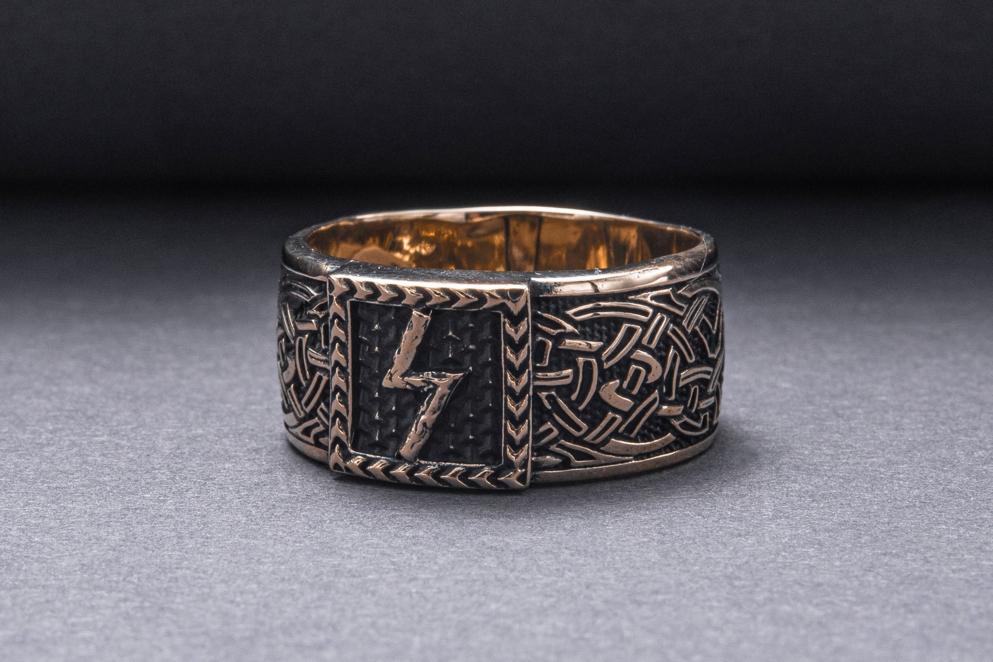 Viking Ring with Sowulo Rune and Norse Ornament Bronze Jewelry - vikingworkshop