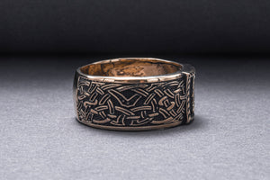 Viking Ring with Sowulo Rune and Norse Ornament Bronze Jewelry - vikingworkshop