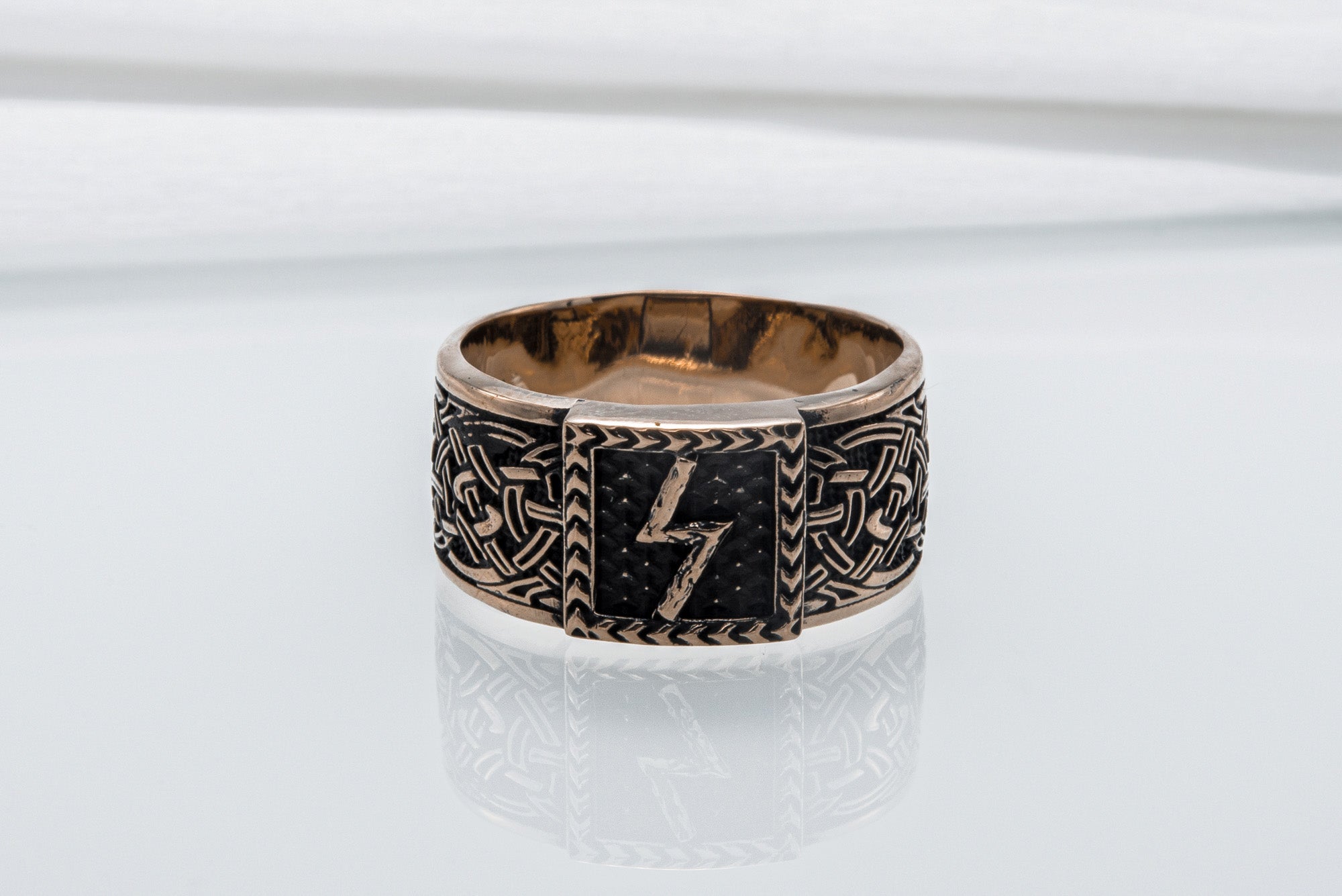 Viking Ring with Sowulo Rune and Norse Ornament Bronze Jewelry - vikingworkshop