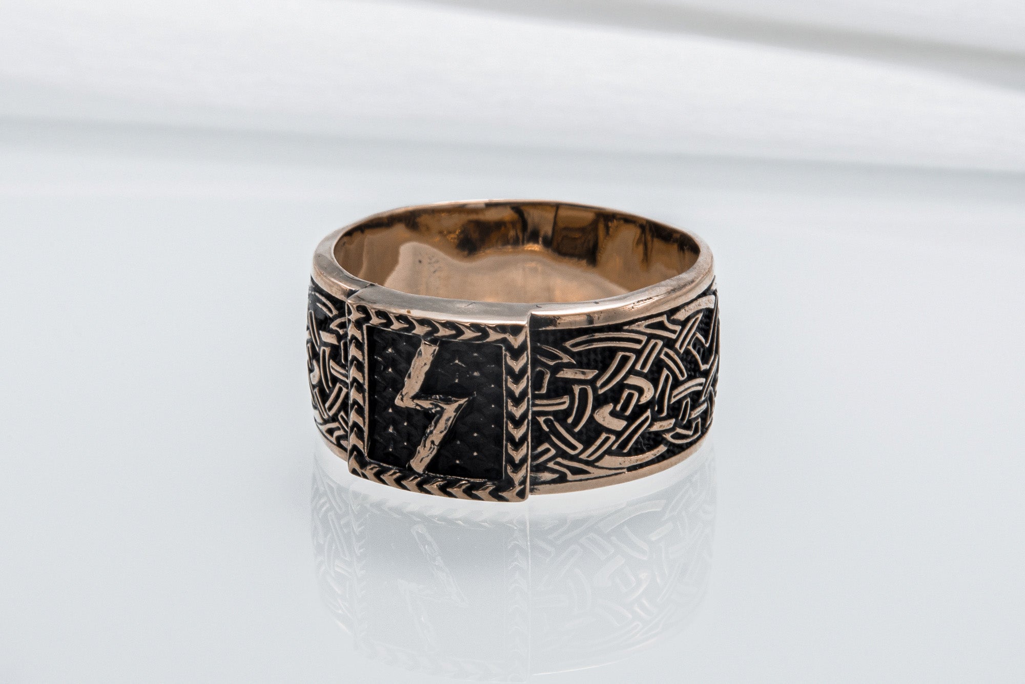 Viking Ring with Sowulo Rune and Norse Ornament Bronze Jewelry - vikingworkshop