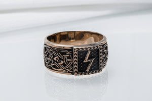 Viking Ring with Sowulo Rune and Norse Ornament Bronze Jewelry - vikingworkshop