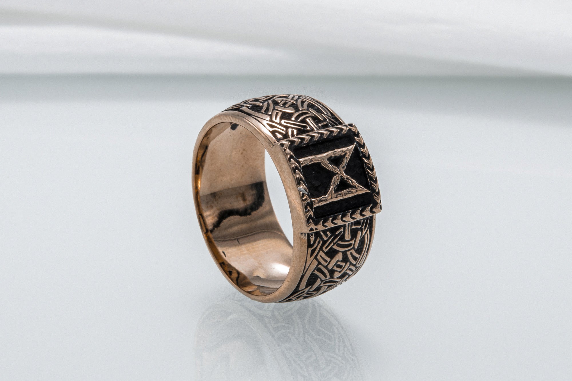 Viking Ring with Mannaz Rune and Norse Ornament Bronze Jewelry - vikingworkshop