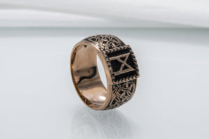 Viking Ring with Mannaz Rune and Norse Ornament Bronze Jewelry - vikingworkshop