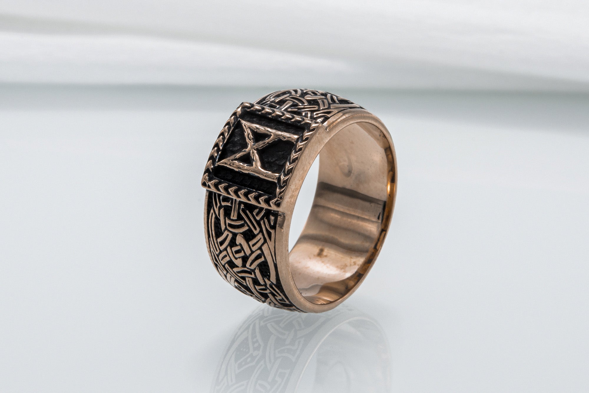Viking Ring with Mannaz Rune and Norse Ornament Bronze Jewelry - vikingworkshop