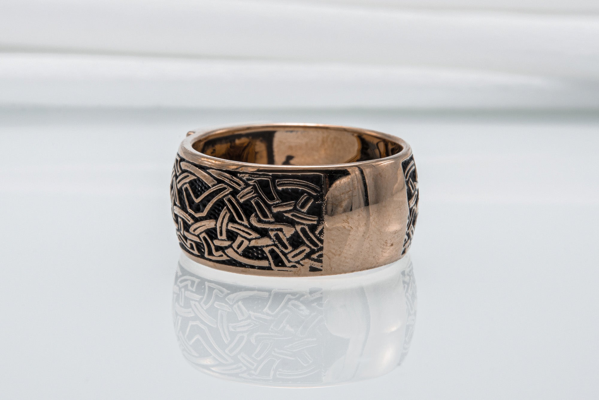 Viking Ring with Mannaz Rune and Norse Ornament Bronze Jewelry - vikingworkshop