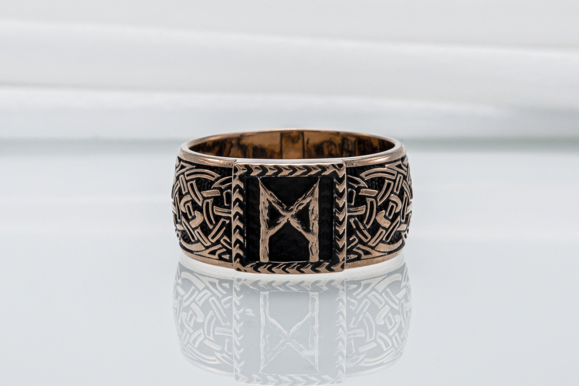 Viking Ring with Mannaz Rune and Norse Ornament Bronze Jewelry - vikingworkshop