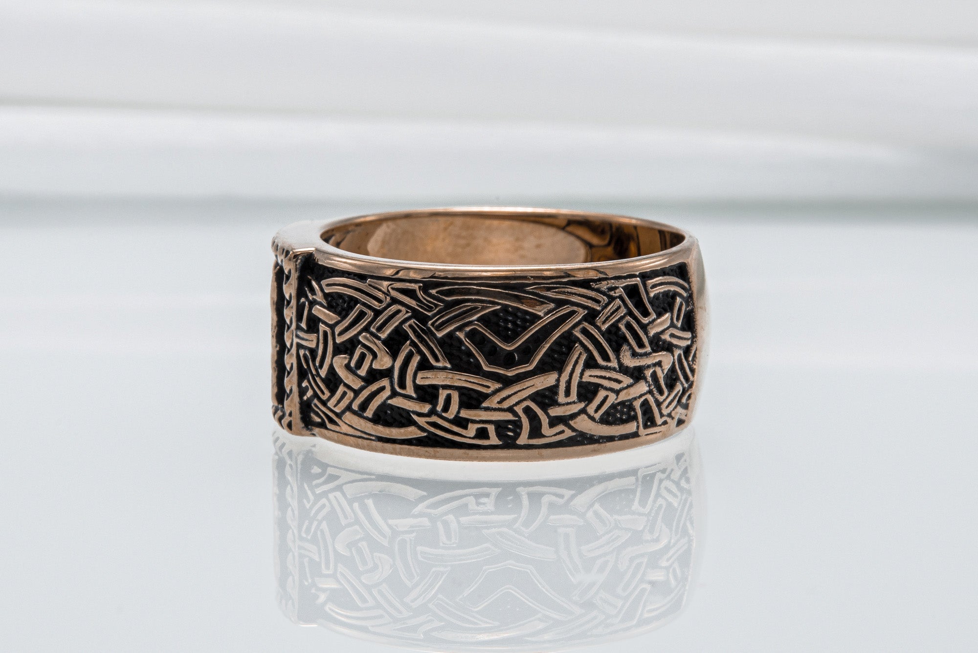 Viking Ring with Mannaz Rune and Norse Ornament Bronze Jewelry - vikingworkshop