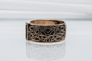Viking Ring with Mannaz Rune and Norse Ornament Bronze Jewelry - vikingworkshop