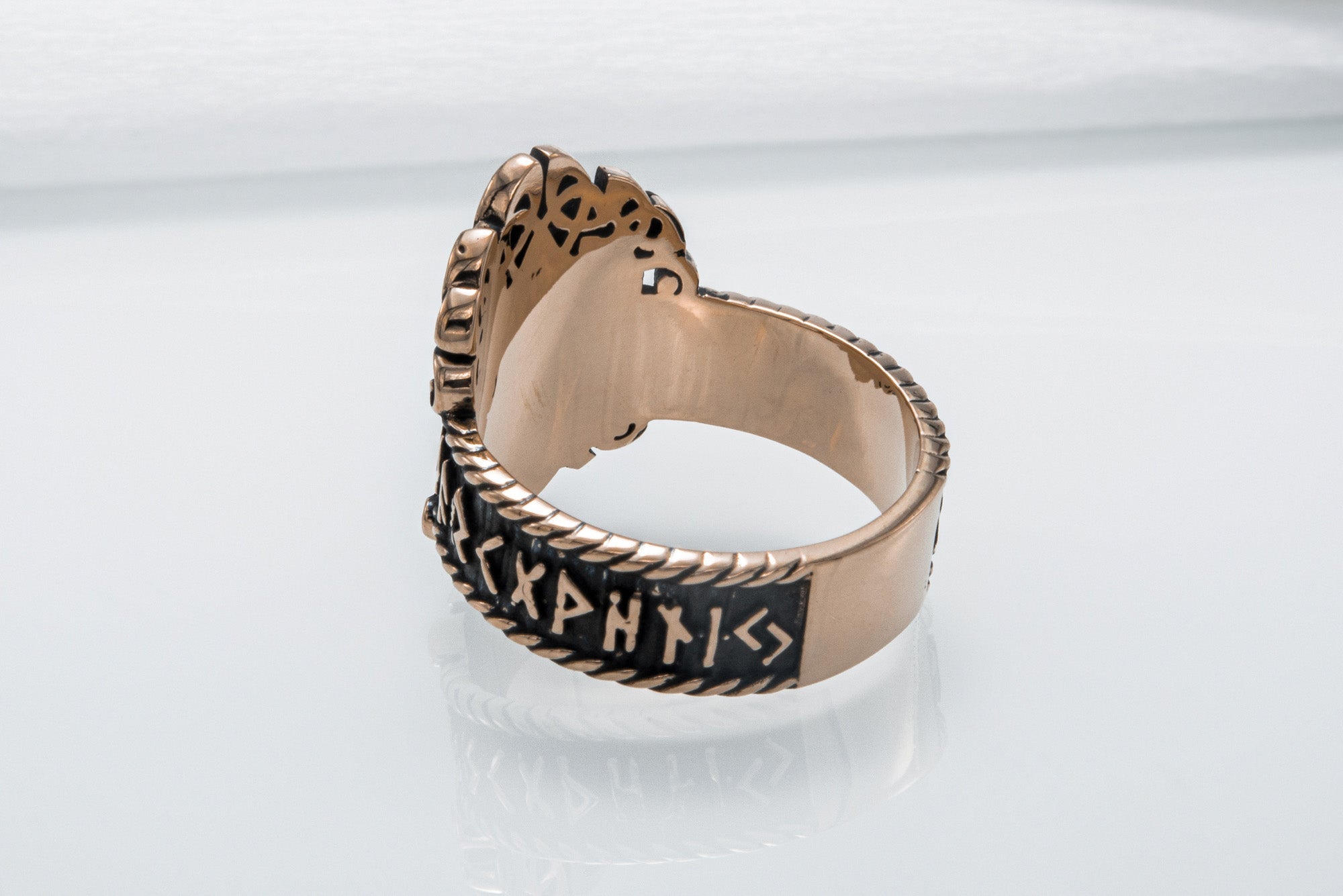 Yggdrasil Symbol Ring with Norse Runes Ornament Bronze Viking Jewelry - vikingworkshop