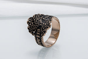 Yggdrasil Symbol Ring with Norse Runes Ornament Bronze Viking Jewelry - vikingworkshop