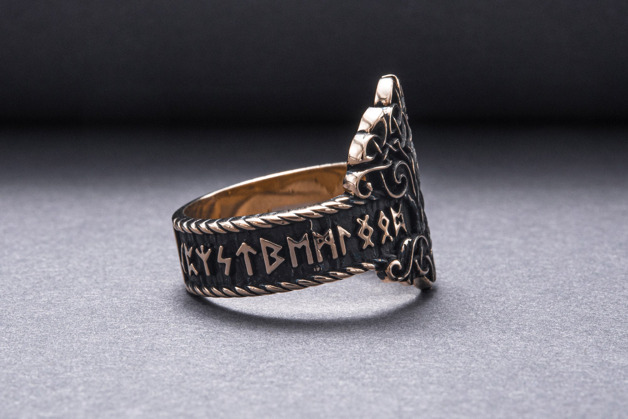 Yggdrasil Symbol Ring with Norse Runes Ornament Bronze Viking Jewelry - vikingworkshop