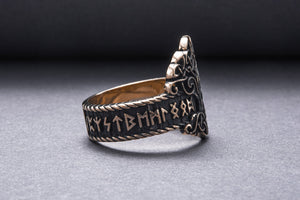 Yggdrasil Symbol Ring with Norse Runes Ornament Bronze Viking Jewelry - vikingworkshop