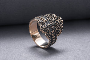Yggdrasil Symbol Ring with Norse Runes Ornament Bronze Viking Jewelry - vikingworkshop