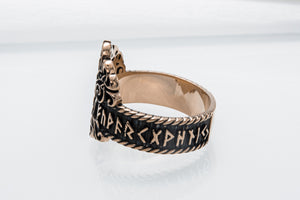 Yggdrasil Symbol Ring with Norse Runes Ornament Bronze Viking Jewelry - vikingworkshop