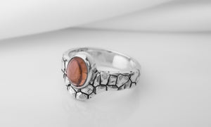 925 Silver Fashion ring with Big Red Gem and Rough texture, Unique handcrafted Jewelry - vikingworkshop