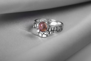 925 Silver Fashion ring with Big Red Gem and Rough texture, Unique handcrafted Jewelry - vikingworkshop