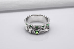 950 Platinum Ring with Green CZ, Handmade Fashion Jewelry - vikingworkshop