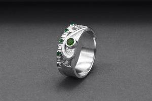 950 Platinum Ring with Green CZ, Handmade Fashion Jewelry - vikingworkshop