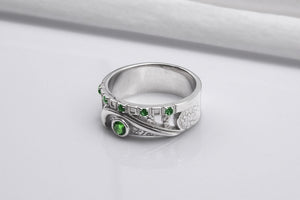 950 Platinum Ring with Green CZ, Handmade Fashion Jewelry - vikingworkshop